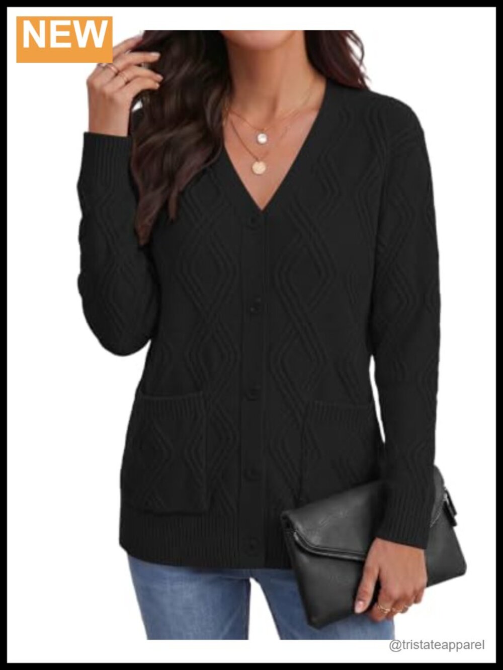 Women's Cable Knit Cardigan with Pockets Long Sleeve V-Neck Sweater